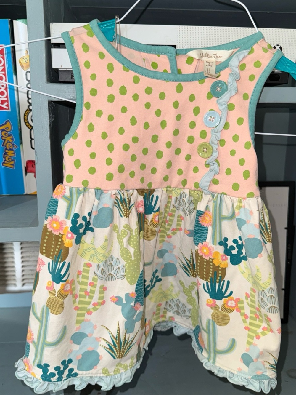 Matilda Jane Pink & Teal Cactus Print Ruffle Front Dress